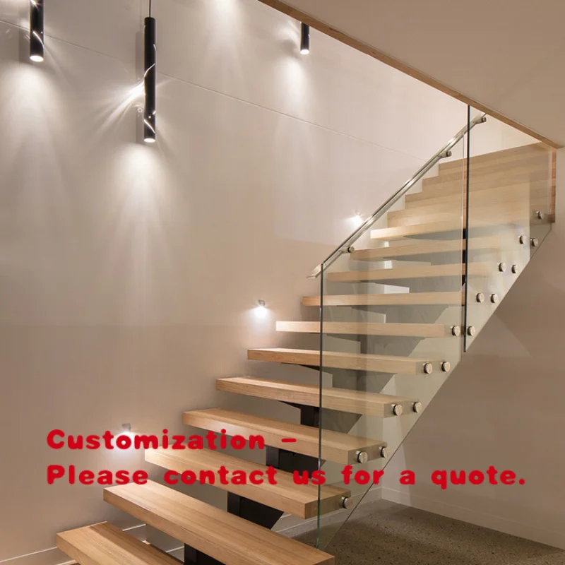custom.Modern Design Interior Wooden Floating Stairs With Tempered Glass Railing Stairs