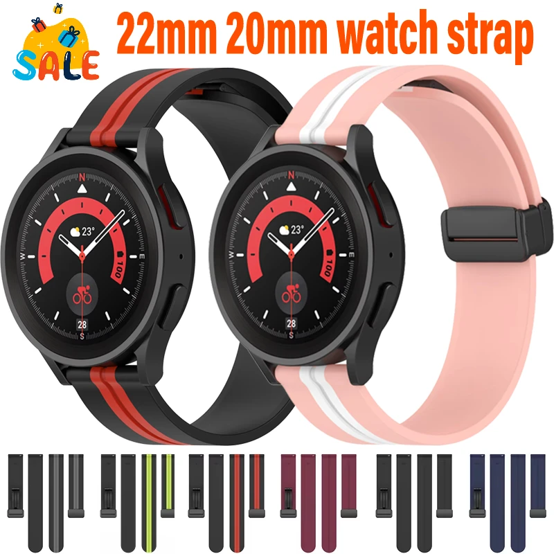 Correa de silicona suave de 22mm y 20mm para Samsung Galaxy Watch 7 6 5 4/Huawei Watch GT5-4-5 Pro, pulsera magnética de 46mm, Amazfit GTR/GTS 4