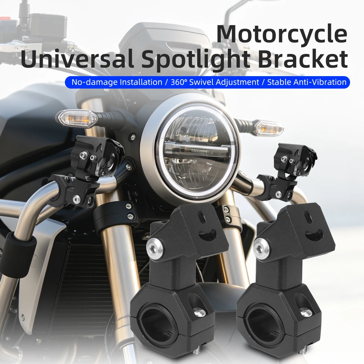 1/2Pcs Universal Motorcycle LED Brackets Parts 360 Degree Horizontal Bull Bar for Motorcycle Fog Lights Mount Spotlight Bracket