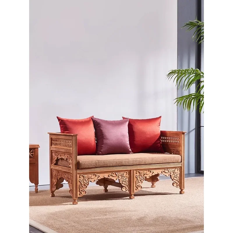 Thai handmade solid wood small apartment double sofa chair, Thai SPA massage shop entrance sofa chair