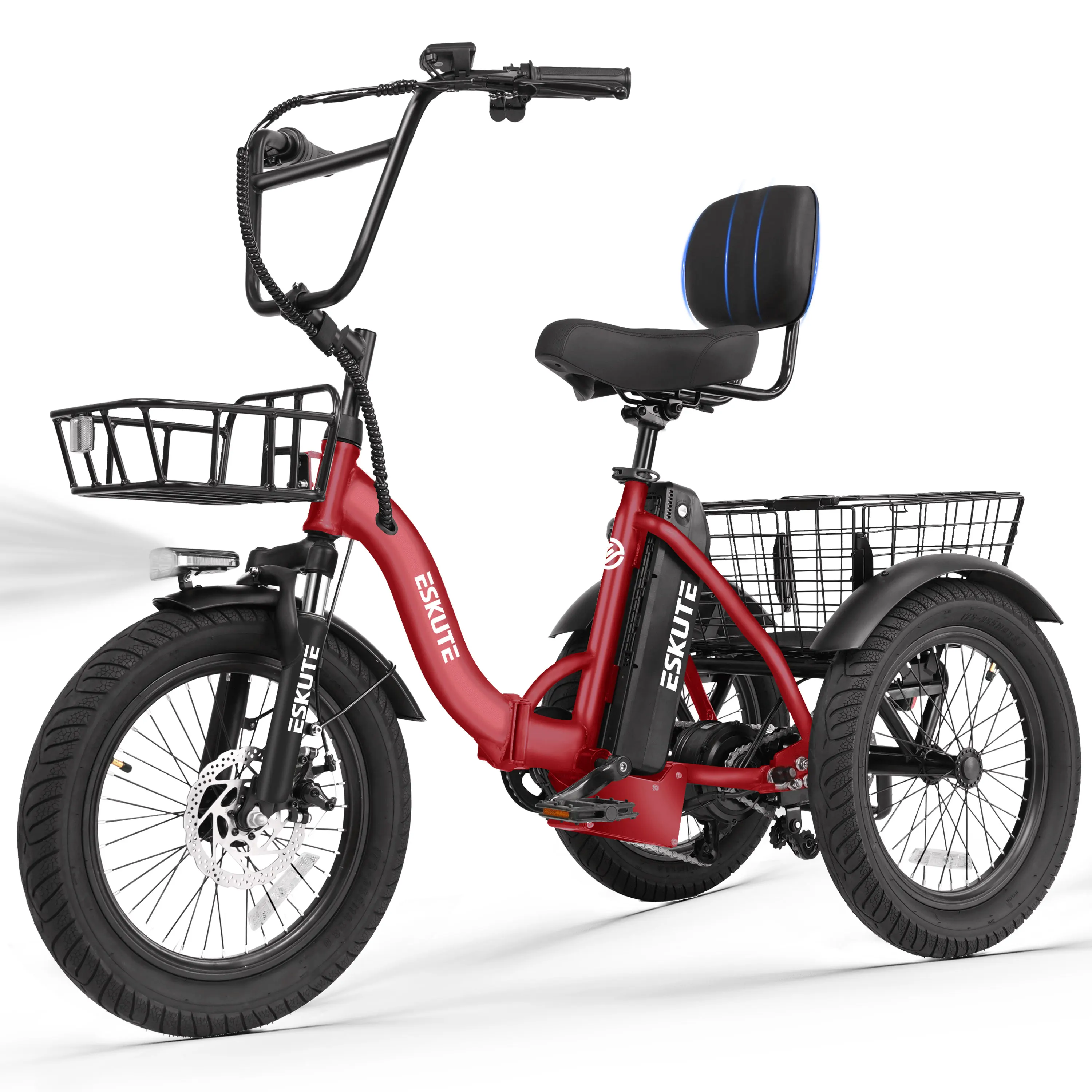 ESKUTE T300 E Trike Electric Bike, Peak Brushless Motor Folding Trike 18X3.0 Fat Tire Ebike, 624Wh Removable Battery, Step-Thru 3 Wheel Electric Bicycle, Up to 65 Miles, 18MPH+ Tricycle for Adults image 2