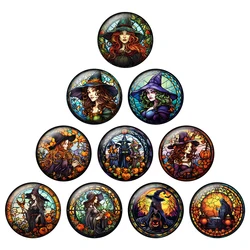 24pcs/lot Halloween Witch Art Patterns 8mm/12mm/18mm/25mm Round Photo Glass Cabochon Demo Flat Back Making Findings H314