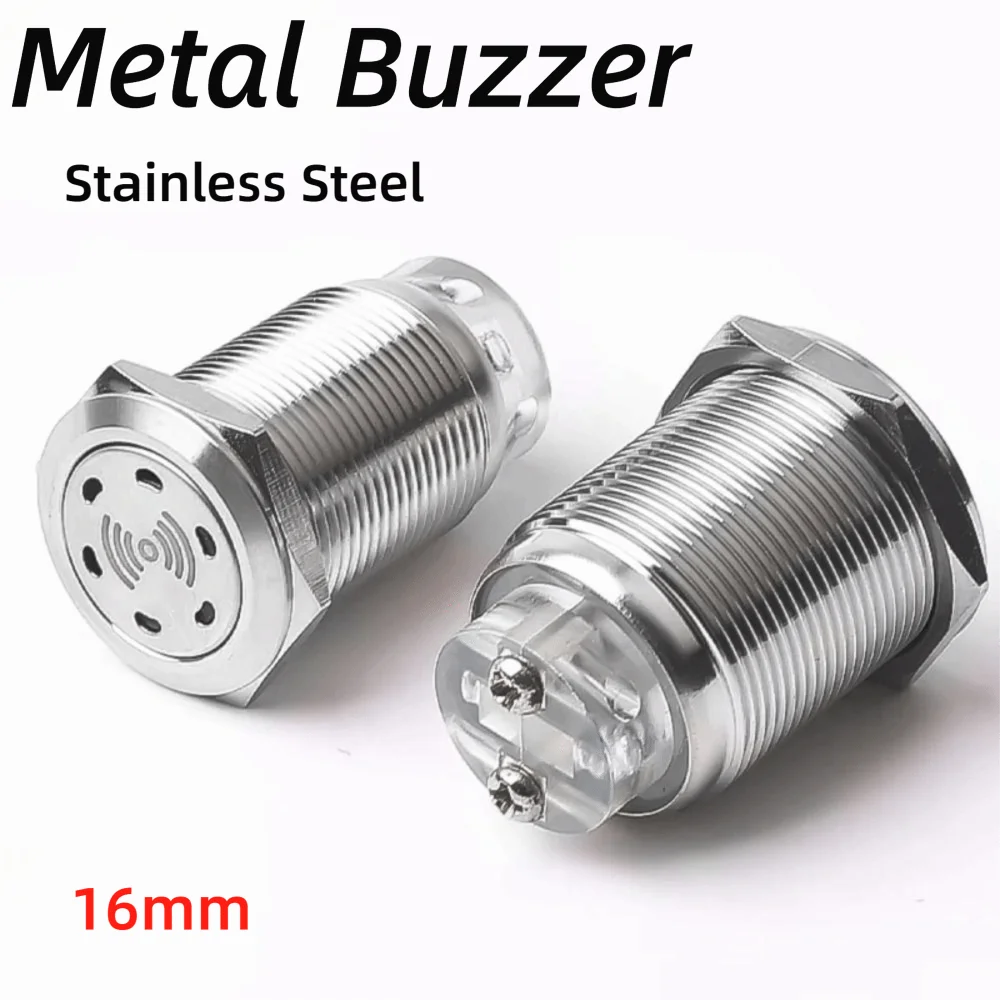 New 16mm Metal Buzzer High Decibel DB 12V 24V Alarm Indicator Stainless Steel Alarm Sounder