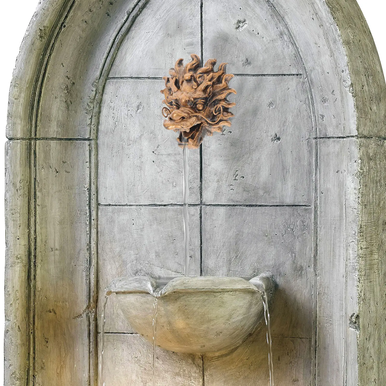 

Садовый настенный фонтан из смолы с золотым драконом, уличный фонтан с головой дракона, водопад для виллы, декор для сада