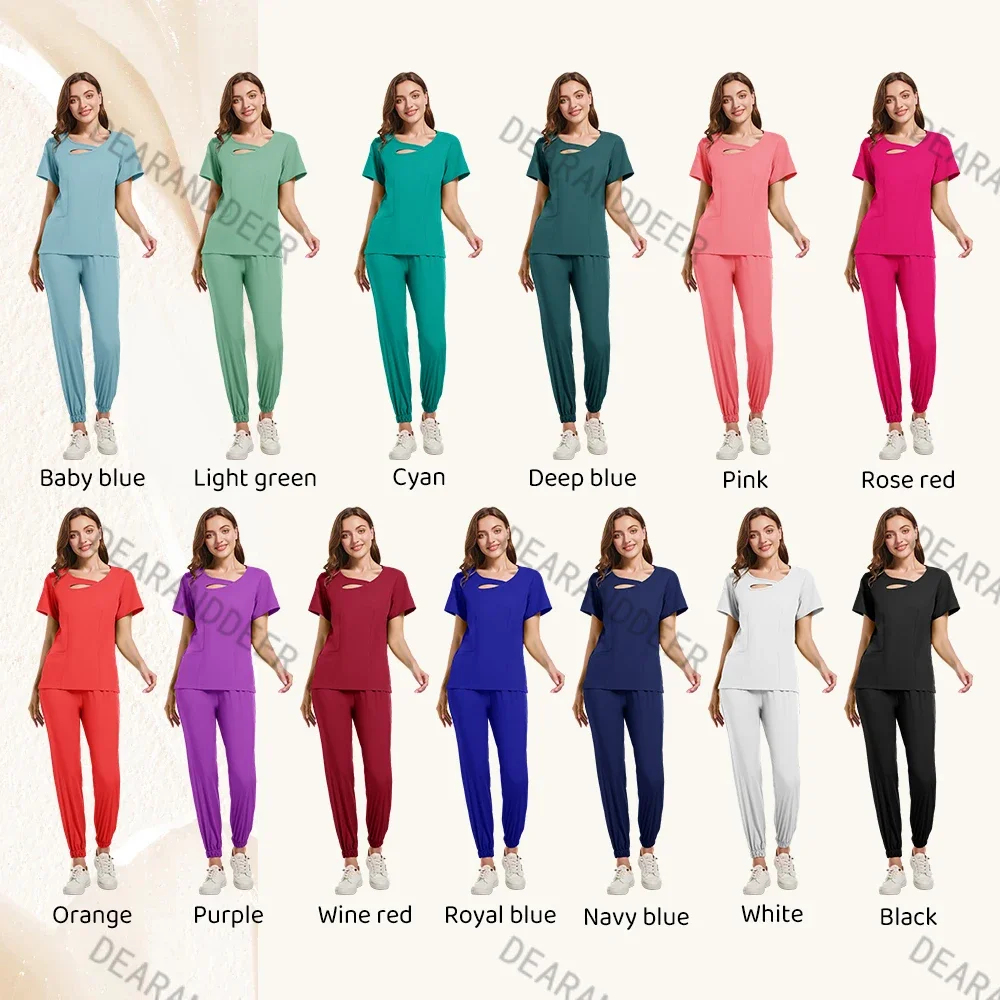 Doctor pure color matte women's fashion top + sports pants dental clinic beauty salon pet hospital nurse uniform surgical set