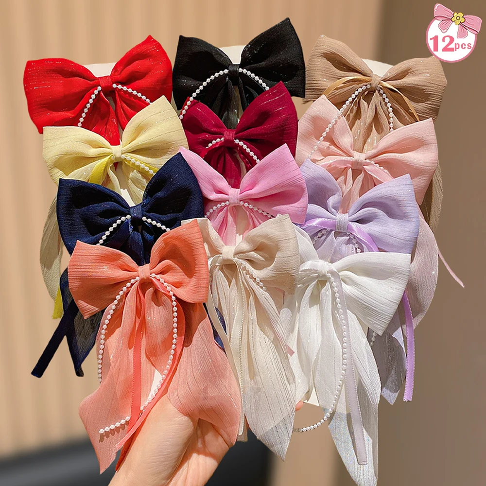 

12 piece set of multi-color bow girl hair clips, daily casual fashion, seasonal cute gifts