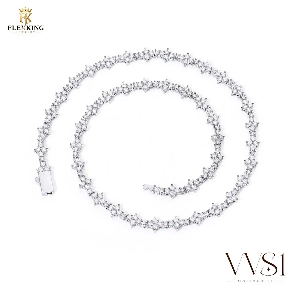 FLEXKING Brass Inlaid VVS Moissanite Tennis Chain Necklace Bracelet Iced Out Sparkling Hip Hop Jewelry With GRA Certificate