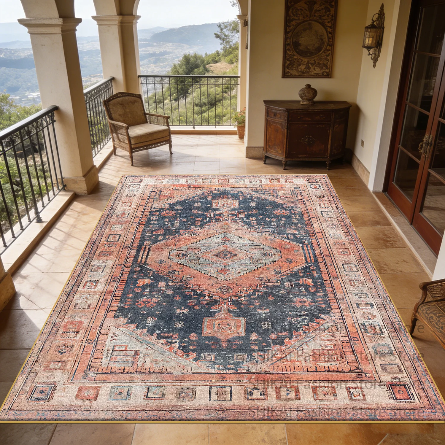 Light Brown Vintage Persian Large Living Room Carpet Decoration Home Easy Clean Soft Rug Easy Cleaning Fluffy Coffee Tables Mats