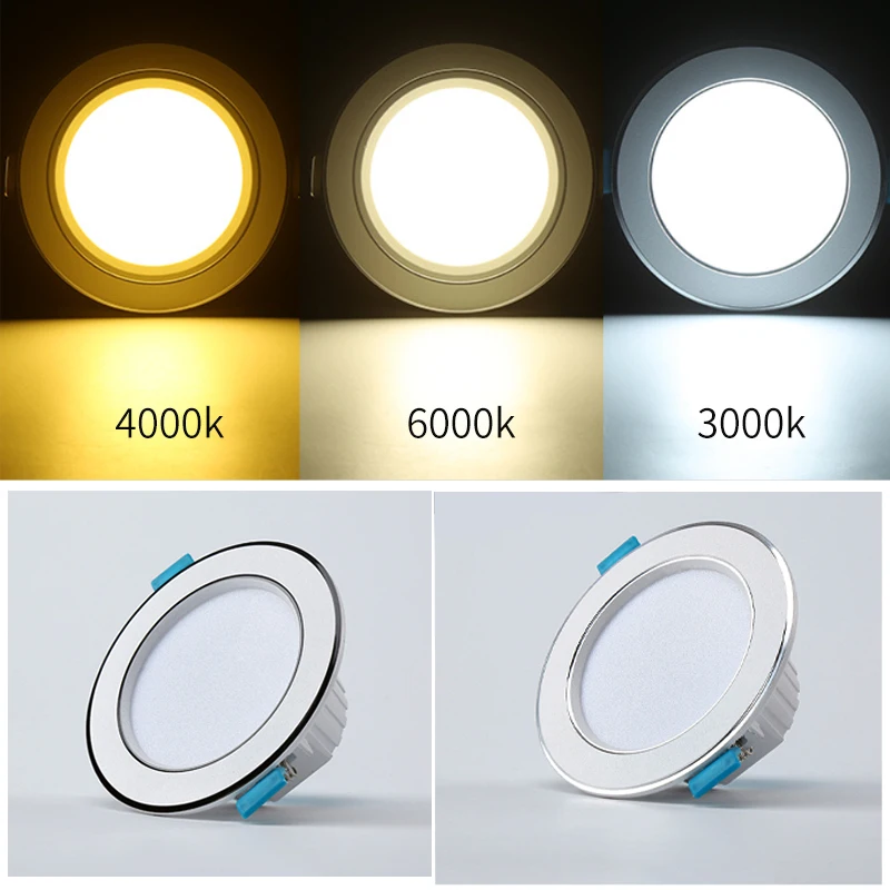 Lumière variable avec trois couleurs pour la décoration de la maison, Downlight LED intégré, Lumière de salon, Highlight trou, Sauna sans lampe, 2,5 pouces, 7,5 cm, 8cm