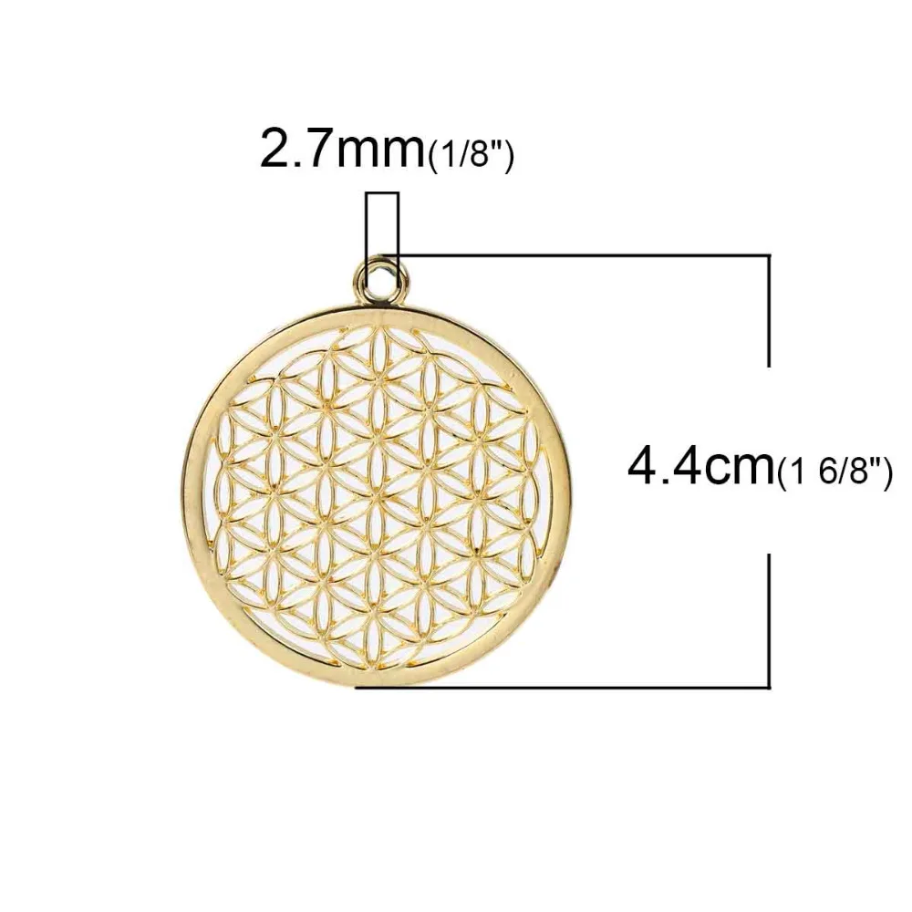 8Seasons Bohemian Flower Of Life Pendants Round Pendants Rose Gold Color Hollow Carved Charms DIY Fashion Jewelry