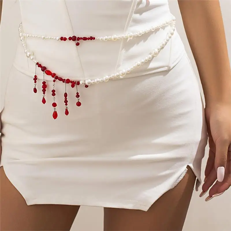 

Par Punk Exaggerated Red Blood Drop Fringe Body Chain loween Real Blood Body Chain Waist Chain Autumn Seven Sve Long