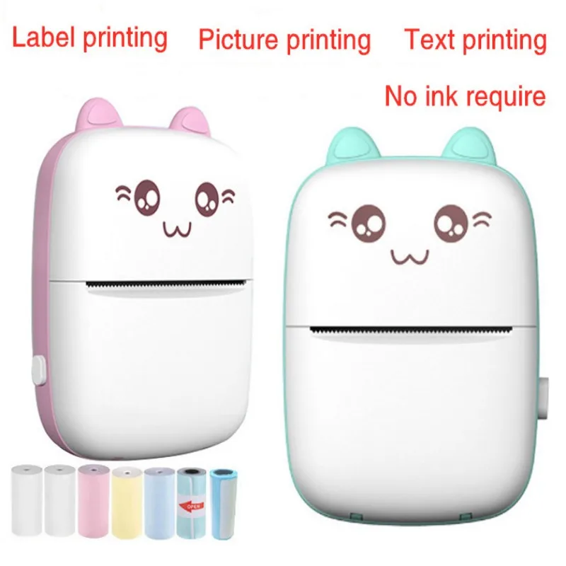 Portable HD Mini Thermal Delicacy Portable Bluetooth Wireless Cute Cat 57mm Photo Label Pocket DIY Use Printing For iOS/Android