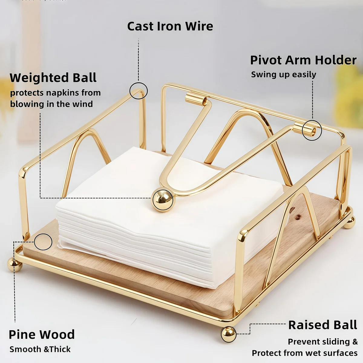 1pc Flat Metal Napkin Holder, Modern Design Napkin Holder for Kitchen & Dinning Table, Napkin Holder with Weighted Arm    JJ2927