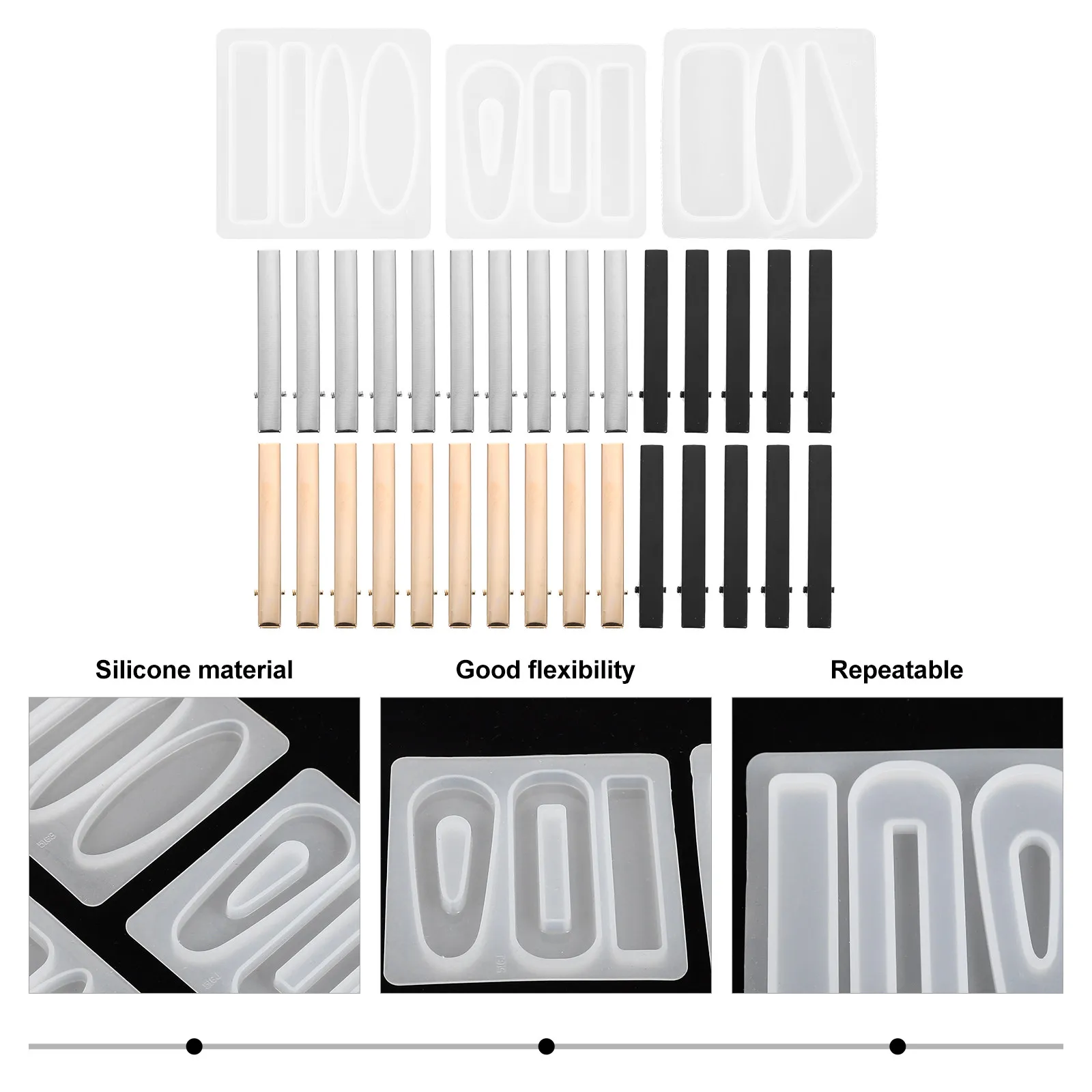 1Set Flexible Silicone Molds for Hairpin Accessories DIY Crafting Epoxy Resin Hair Clips Decor Making Kit Artisan Craft Supply