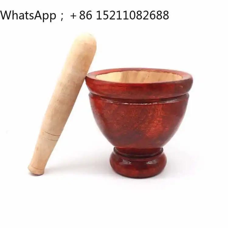 LLY Household Solid Wood Pounding Garlic Grinder Pound Wood Pepper Ring Bowl Pair Nest Pestle Pound Pound Bucket Wood Mortars