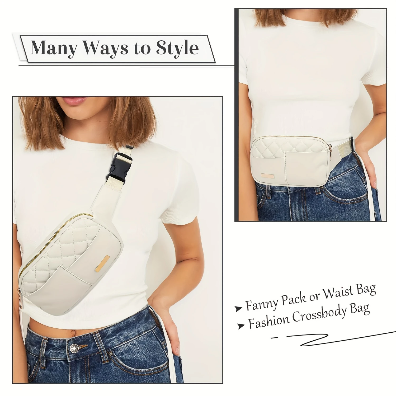 Mini Fanny Packs Crossbody de couro para mulheres, bolsa para cinto com alça ajustável, elegante e elegante, uso diário