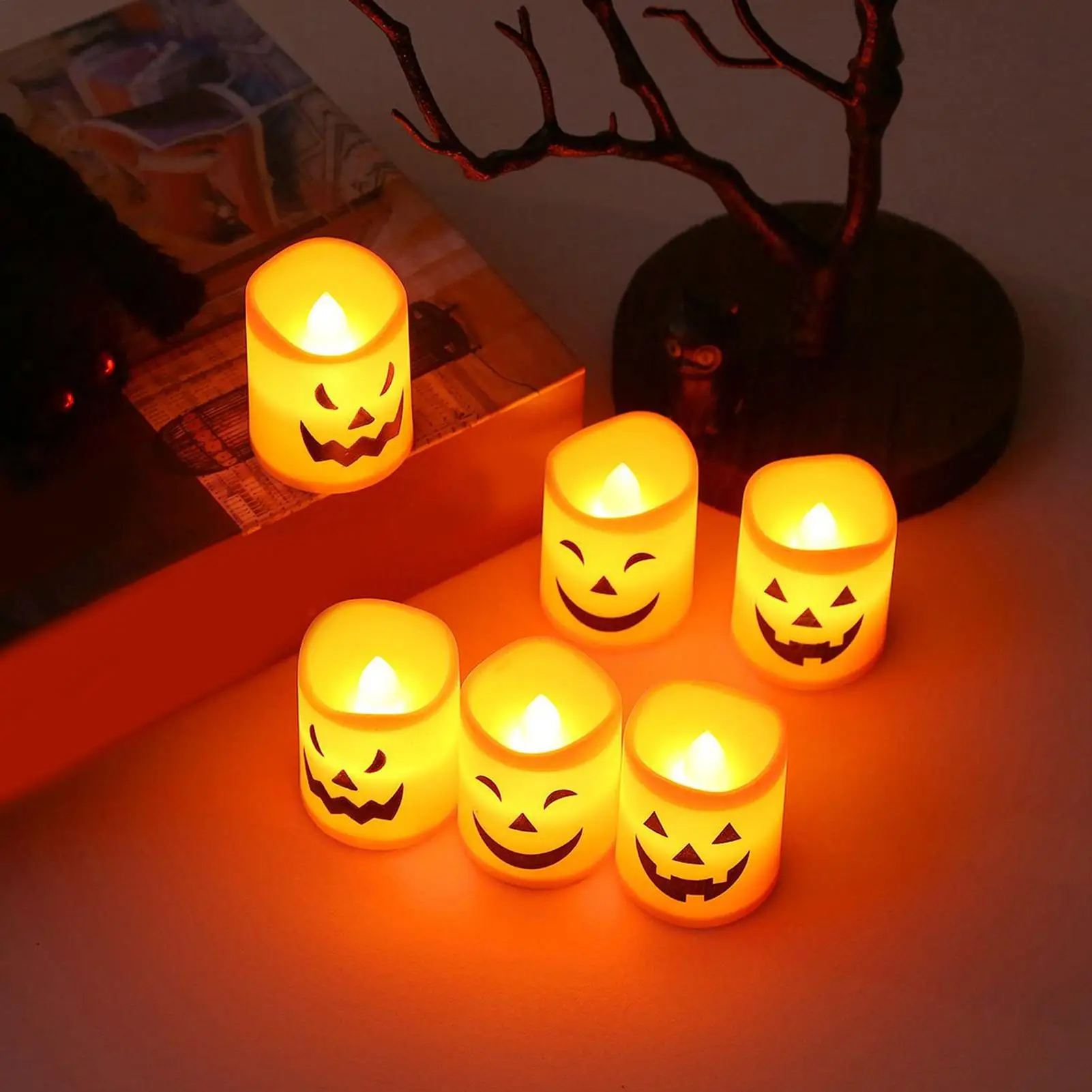 Halloween LED Pumpkin Candle Light Battery Powered Electronic Flameless Candles Halloween Home Decor Lamp Party Ornaments Props
