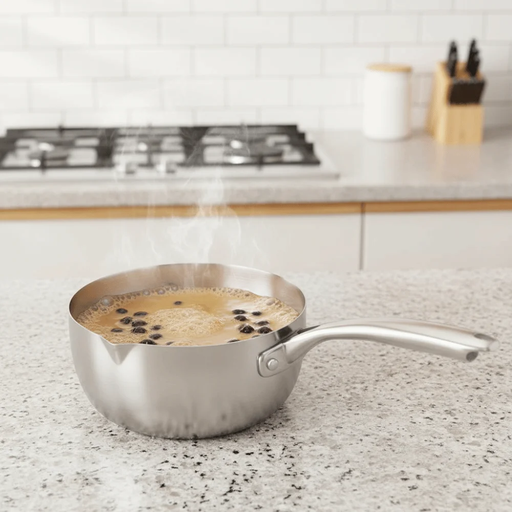 With Glass Lid Stainless Steel Saucepan Flat Bottom with Marking Soup Pot No Coating Fast Heat Stew Pot Induction Cook-top view 3