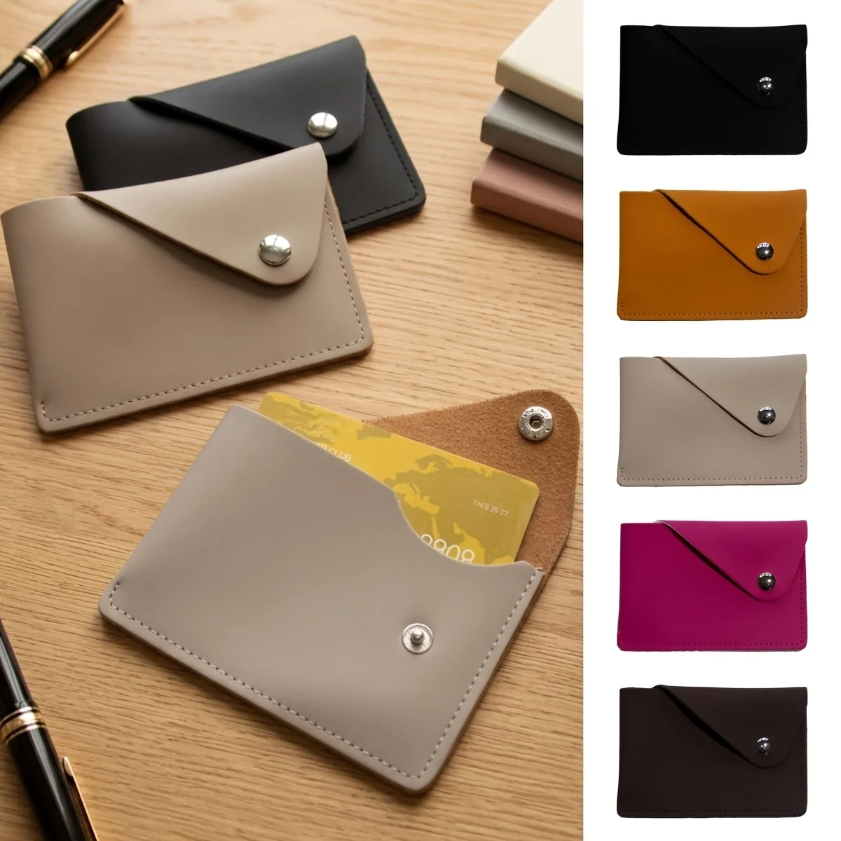Minimalist Envelope-Style Snap Button PU Name Card Holder, Lightweight Portable Card Wallet