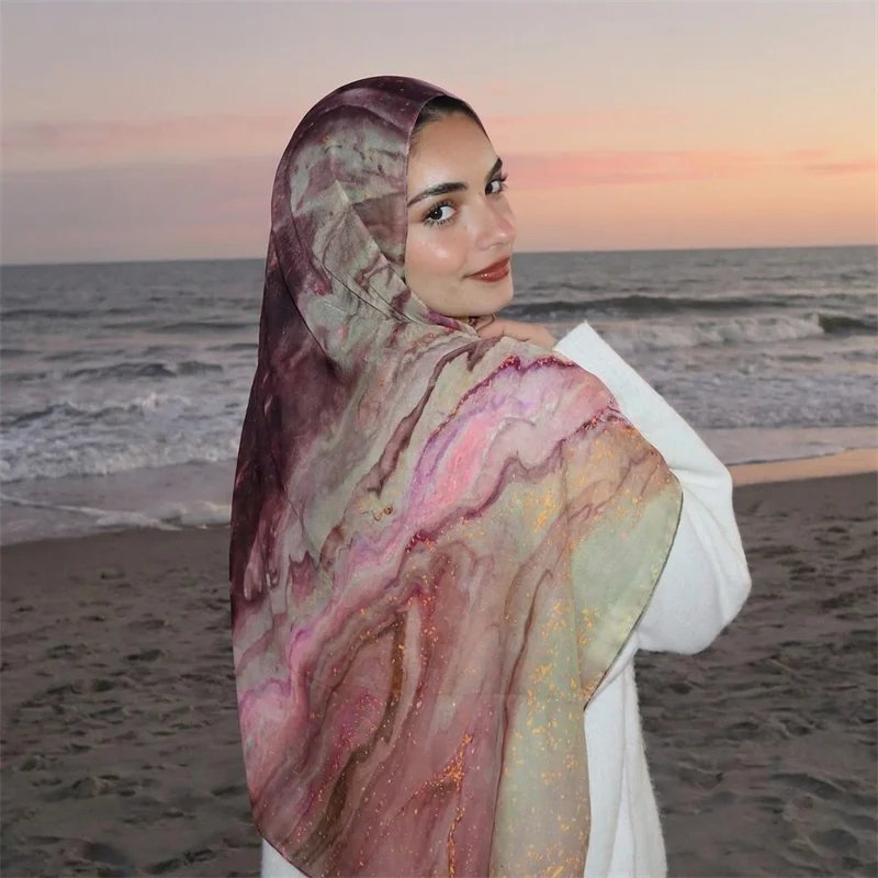 

New Women's Watercolor Hijab Scarf Bandana Headband Vintage Luxury Beach 180cm Long Handkerchief Bohemia Muslim Accessories 2026