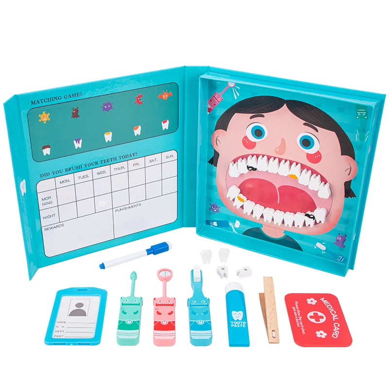 Wooden Montessori Educational Toys Pretend Play Dentist Children Simulation Check Brush Teeth Medicine Set Role Playing Game