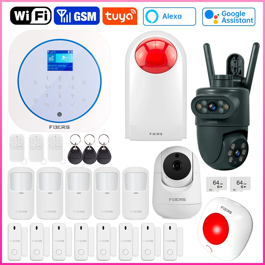 

FUERS Tuya WIFI GSM Wireless Alarm System Home Business Security Siren RFID Motion Detector PIR Smoke Sensor