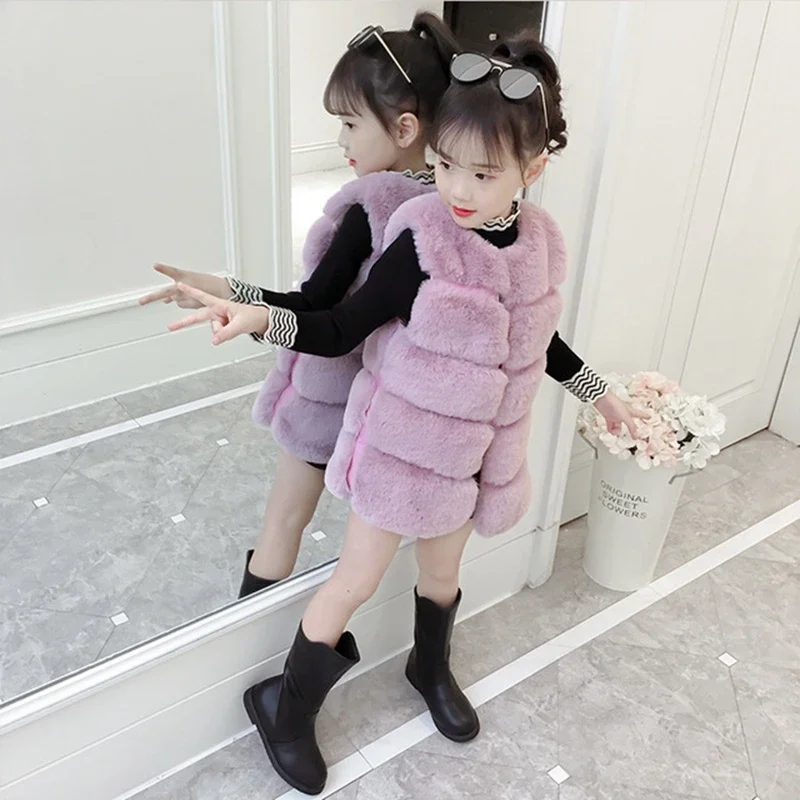 

Girls Fur Vest Winter Waistcoat Faux Fur Sleeveless Jacket For Girls Christmas Clothes Kids Princess Outwear TZ426