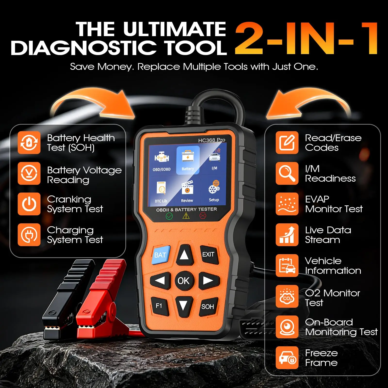 OBD2 Scanner 2in1 12V Battery Health Charging System Tester 1 Sec Read Clear Check Engine Code Reader Universal Diagnostic Tools