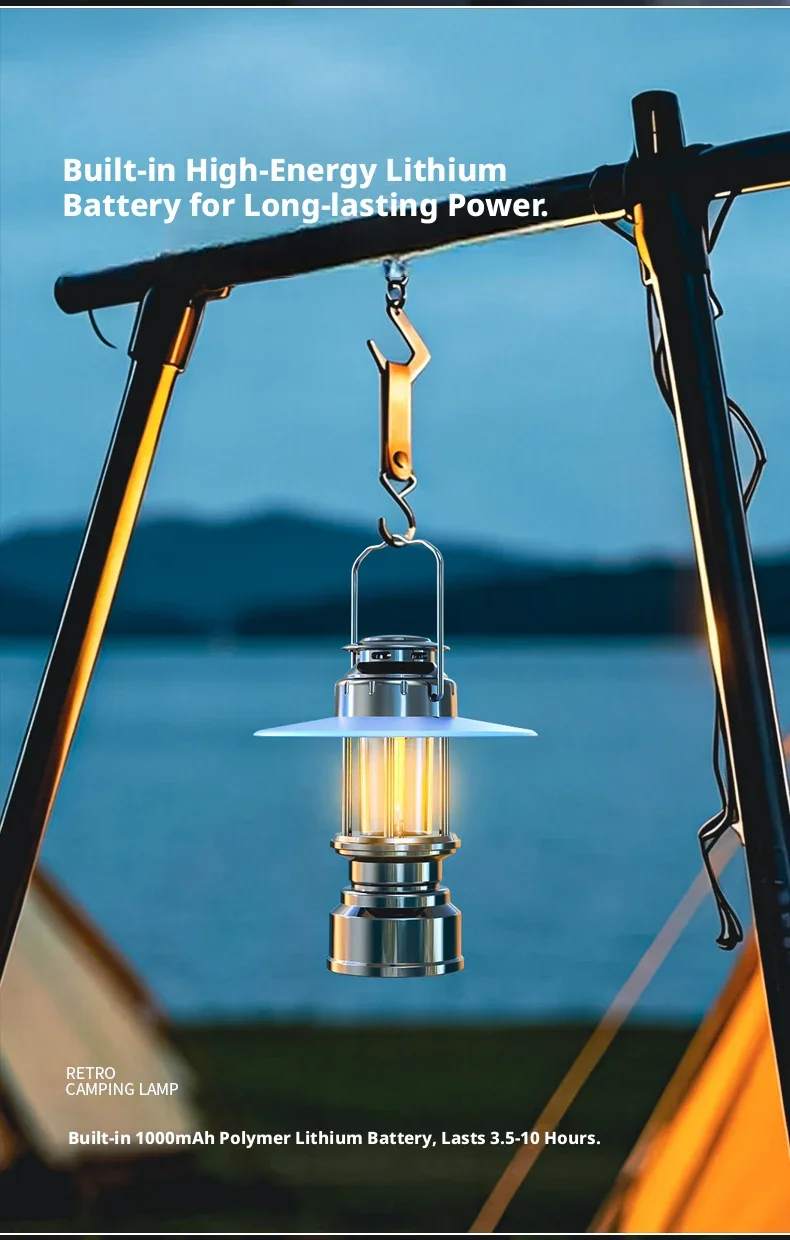 F9 Vintage Portable LED Lantern Handheld Emergency Lamp Outdoor Atmosphere Light for Camping Tent Use with Practical Charging