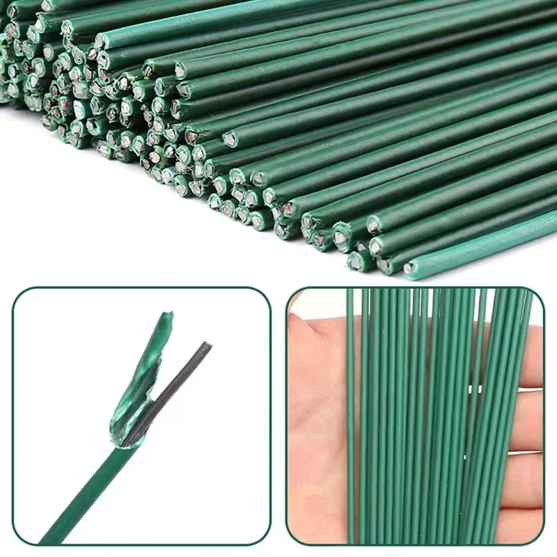 50/100pcs Artificial Flower Stems Bendable Iron Wire Rose Flowers Head Stick Rods Stem with Floral Tapes DIY Wedding Party Decor