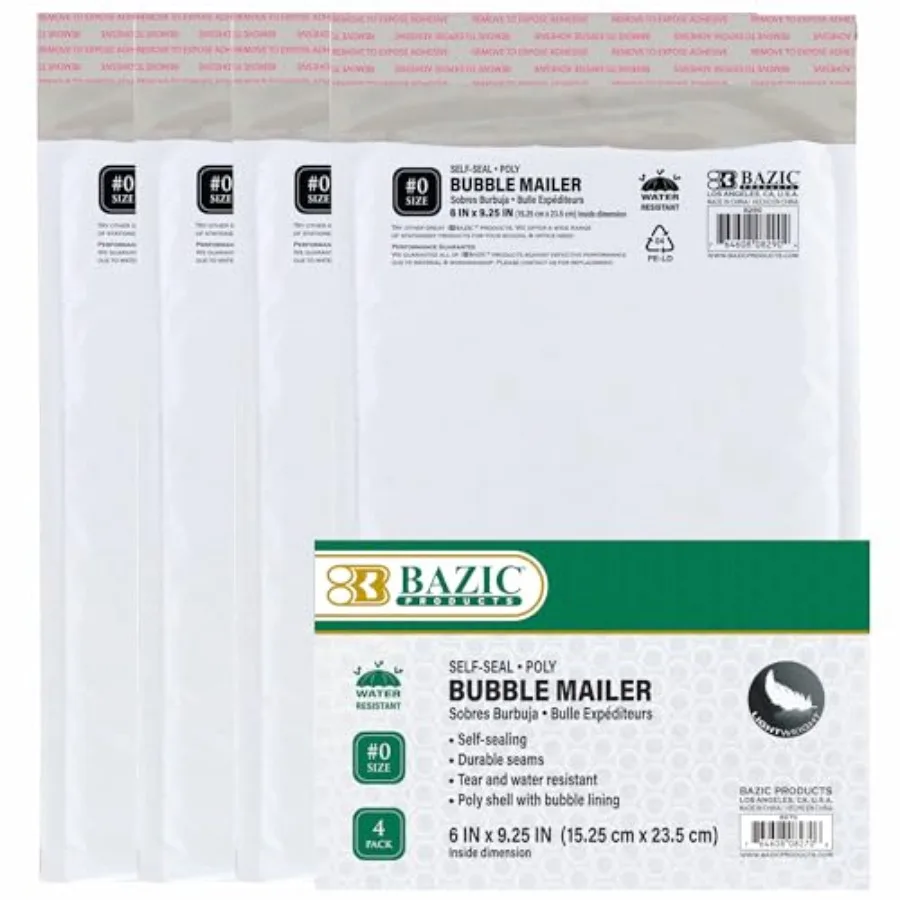 

Полиэтиленовые почтовые пакеты с пузырчатой пленкой 6 x 9.25 дюймов, самоклеящиеся, с мягкой подкладкой, водонепроницаемые, для почтовых отправлений и доставки, 4 шт./упаковка, 1 упаковка