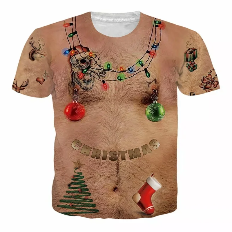 Herren Cartoon 3D Muskel-ABS Fake Nackt-Print Kurzarm Rundhals T-Shirt Lustiges Neuheit Streetwear Casual Party Cosplay T-Shirts – Detail 11