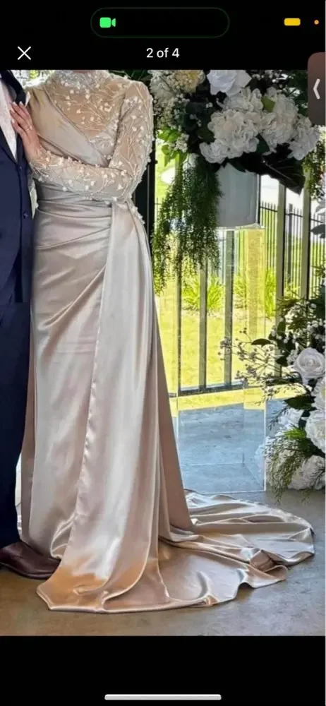 Column Scoop Neckline Floor-Length Beadings Silk Like Satin Zipper up Luxury evening dresses 2024 Wedding Party Dress Formal