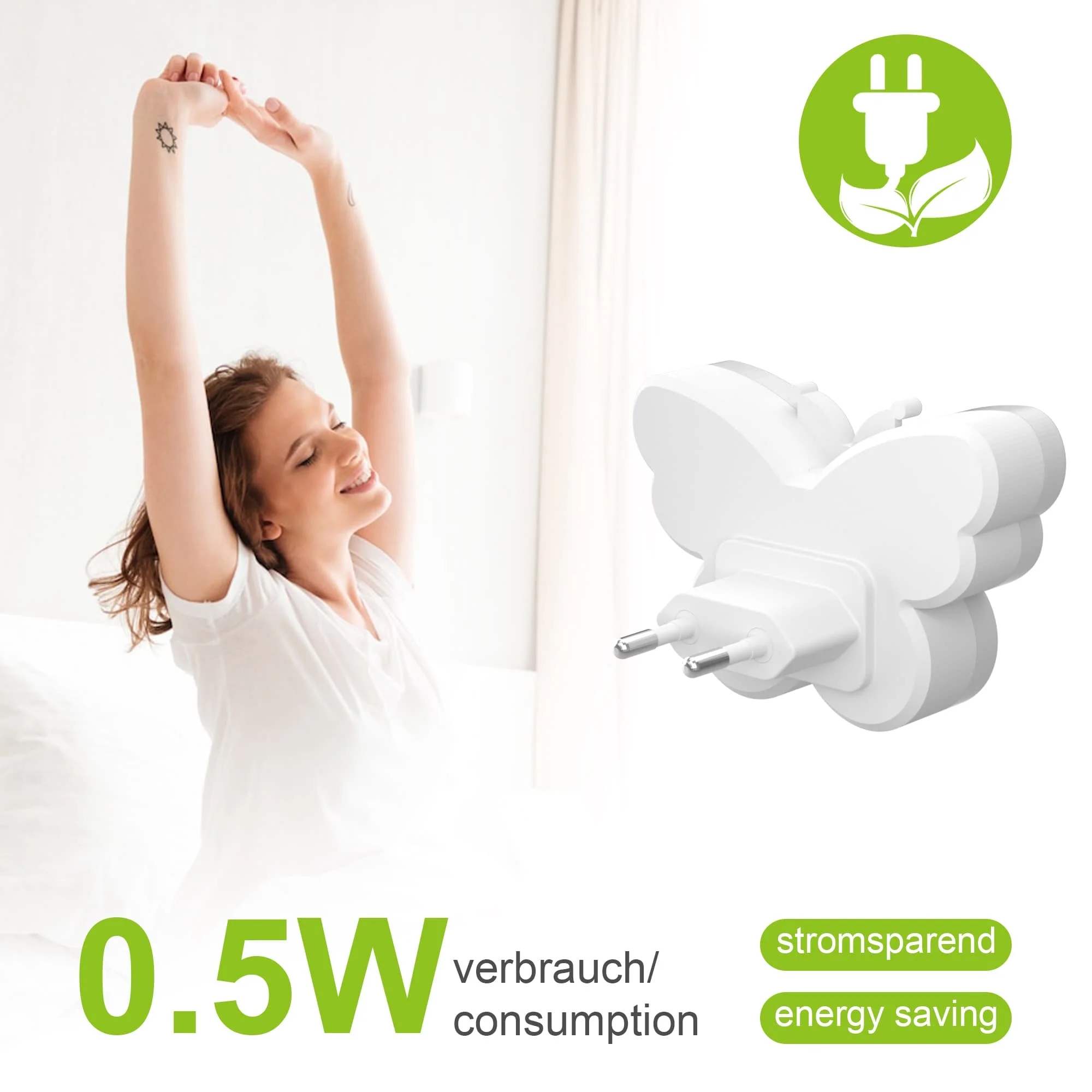 Veilleuses LED en forme de papillon avec capteur de lumière, prise marche/arrêt automatique pour chambre d'enfants, escalier, couloir, lampe de nuit