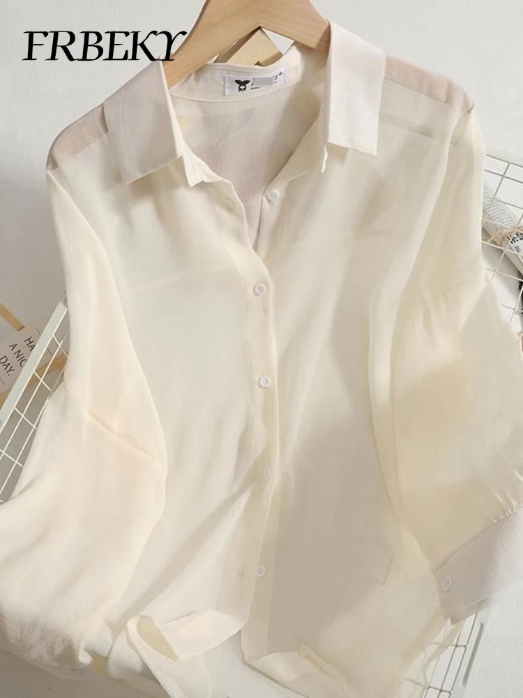 Summer New Chiffon Thin Shirt Versatile Single-breasted Solid Color Loose Thin Shirt Blouse Korean Fashion Oversized Blouse Tops