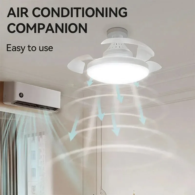 E27 Retractable Ceiling Fan Light APP Remote Control 4 Speed Dimmable Timing Fan Lamp for Bedroom Living Room Indoor