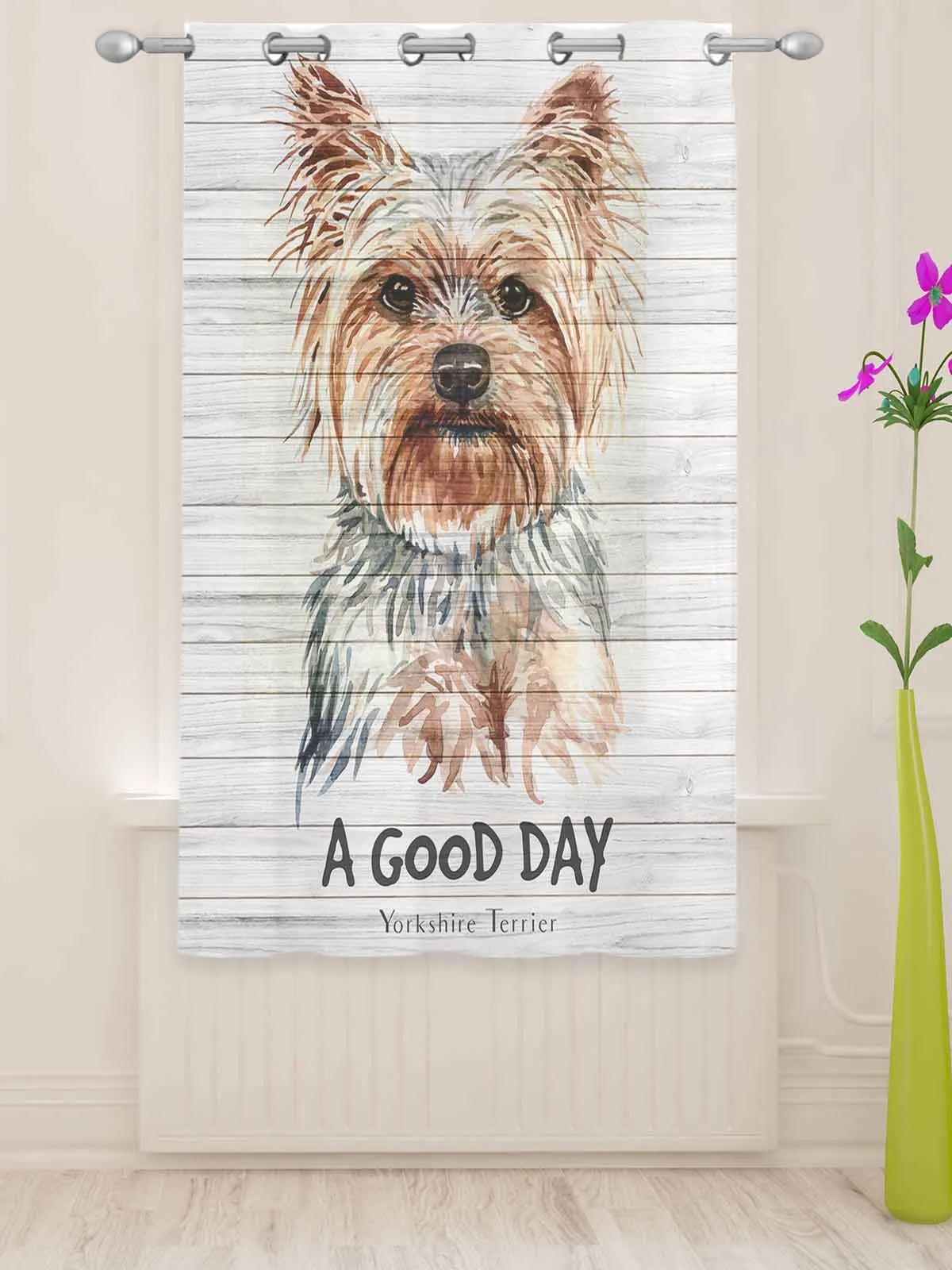 Pet Dog Wood Plank Texture Sheer Curtains For Living Room Window Transparent Voile Tulle Curtain Cortinas Drapes Home Decor