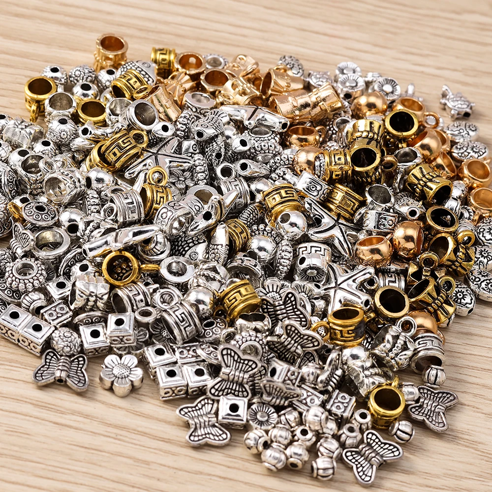 Tusember 50 Stück Antiksilberfarbene Metallperlen Tier Fisch Blume Schmetterling Charm Spacer Perlen für Schmuckherstellung DIY Armbänder – Detail 5
