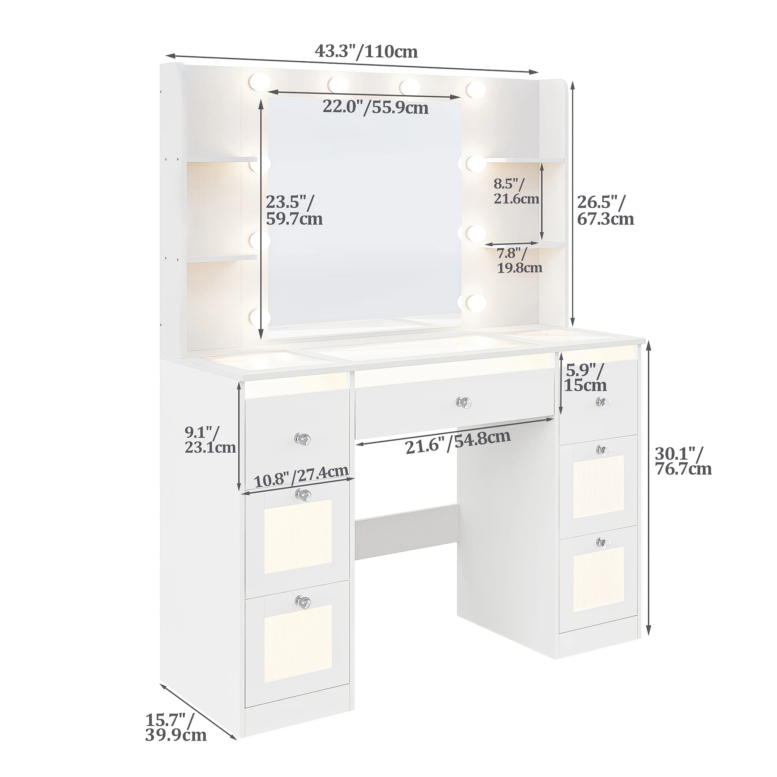 طاولة مكياج مع 7 أدراج مضاءة و - مراجعة Dressing Table Vanity With Lighted Mirror وسعره
