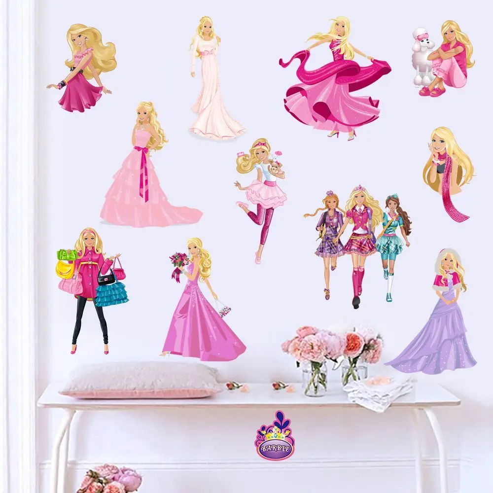 Miniso Barbie Wall Paper Cartoon Anime Creative Stickers Girly Heart Room Decor Window Car Waterproof Self Adhesive Sticker