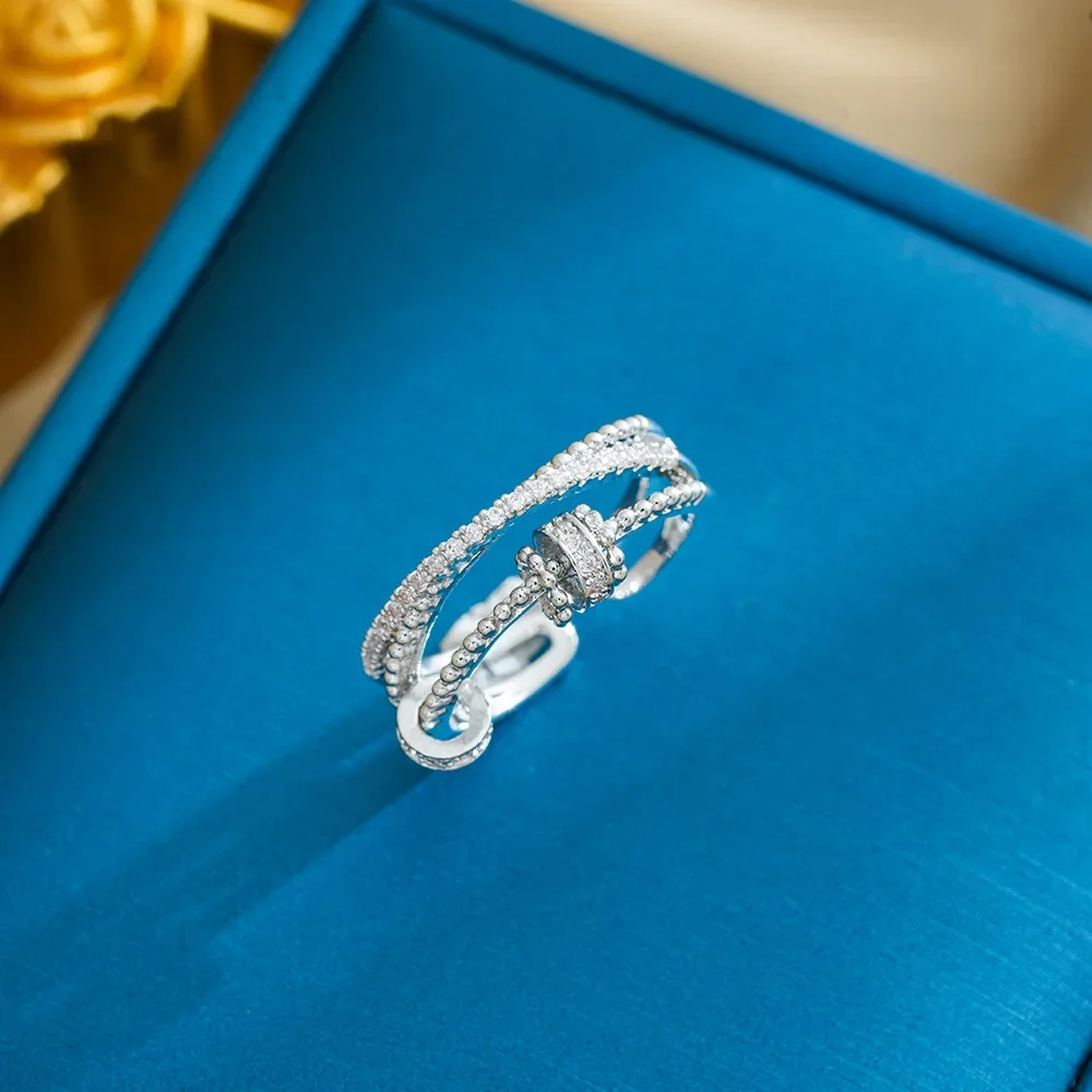 

Open electroplated zircon ring rotation personalized stress relief ring design