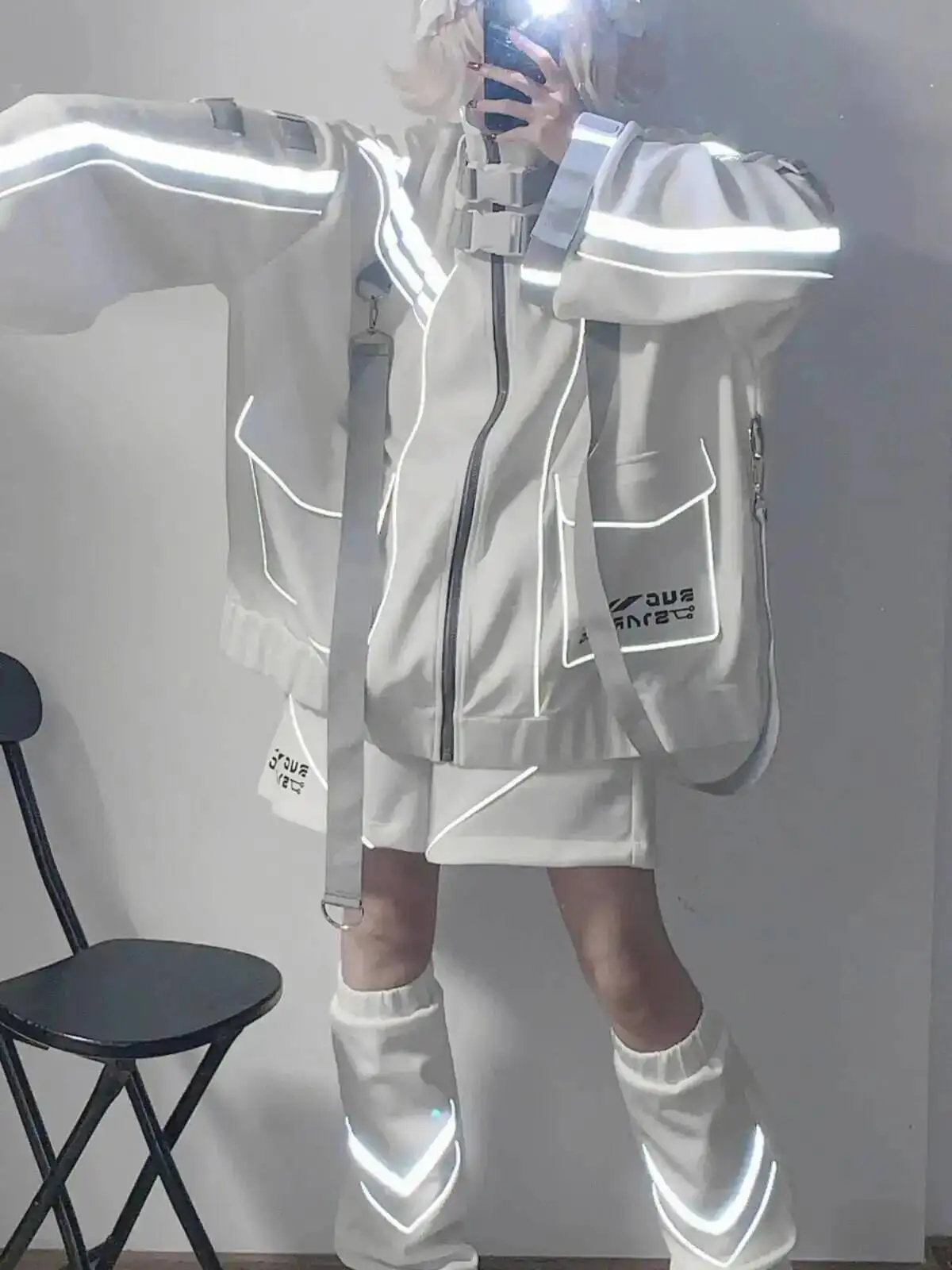 

Women Animation Coat 2026 Japanese Subculture Reflective Strip Jacket Women's Anime Cosplay Costumes Loose Sporty Outerwear Top