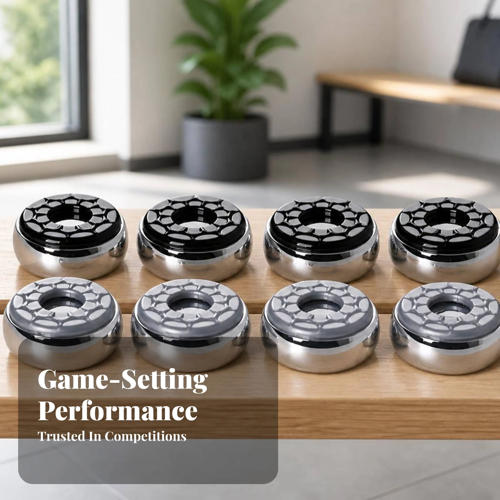 8 Pieces Shuffleboard Table Puck Plastic Caps Chrome Shuffleboard Puck Game Accessory Center Opening Ringed Top view 6