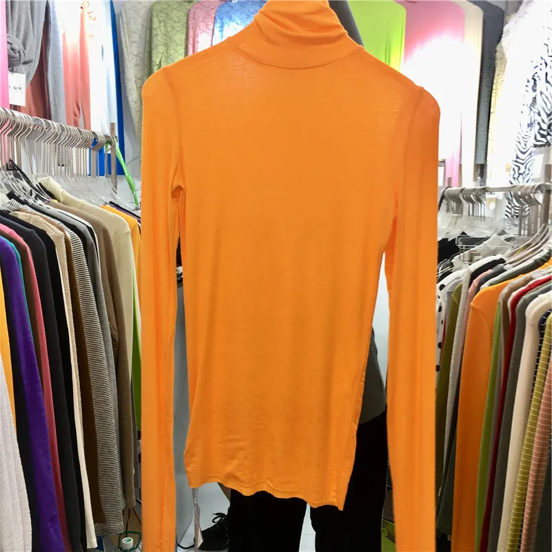 

Slim Fit Long Sleeve High Collar T-Shirt 20 Colors Handmade No Hem Versatile Base Layer Shirt Korean Style Commute Fashion