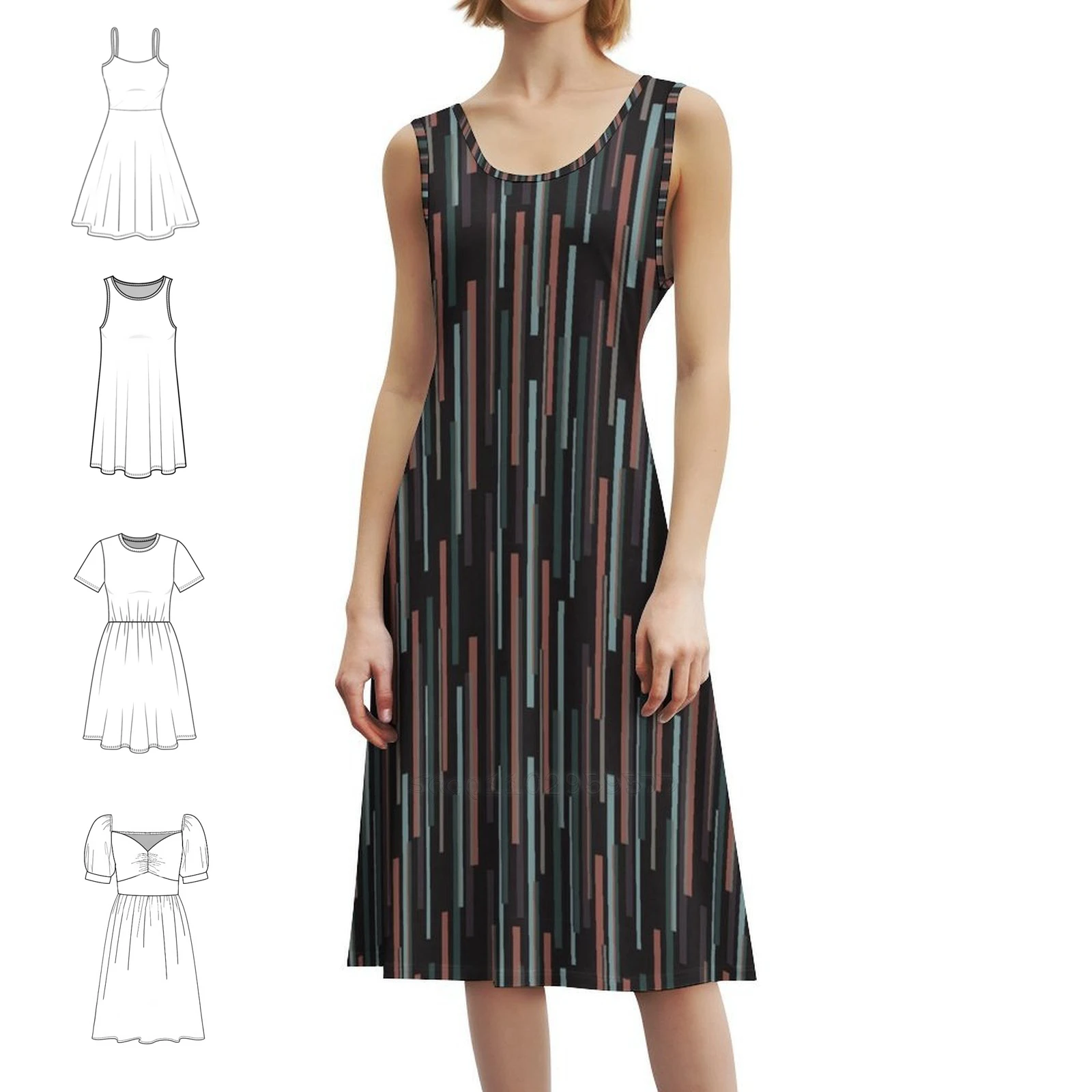 فستان Palm Springs Stripes-Dark Boho Chic أنيق أنيق على الشاطئ وحفلات الزفاف في منتصف القرن الحديث بخطوط نوابض النخيل #1