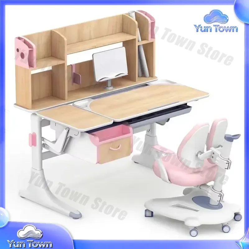 Multi-Functional Adjustable Height Study Desk and Chair Set for Primary Secondary Students Kids Solid Wood Writing Desk for