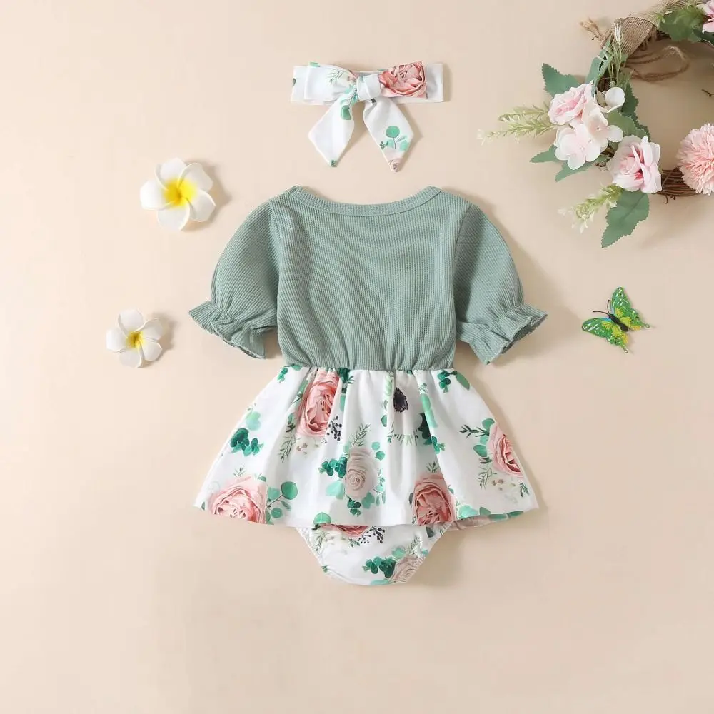 

Модное платье принцессы для малышей с бантом, хлопковое летнее детское боди с цветочным принтом, милый детский ложный комбинезон из 2 предметов, платье для пляжного отдыха