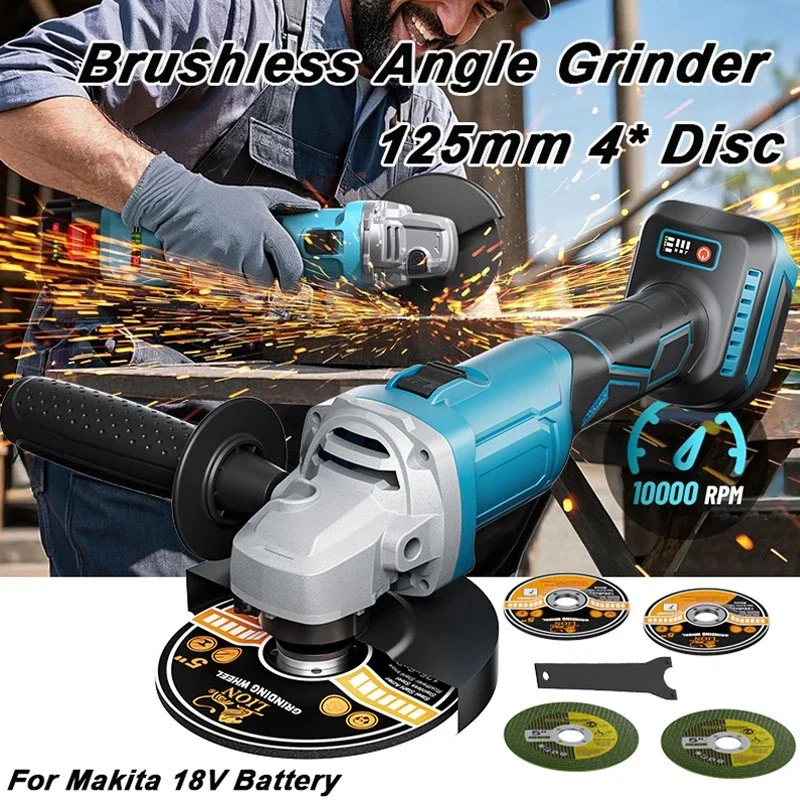 125MM Brushless Electric Angle Grinder PolishIing Cordless Metal Grinding Power Pipe Cutting Tool For Makita 18V Battery Pin