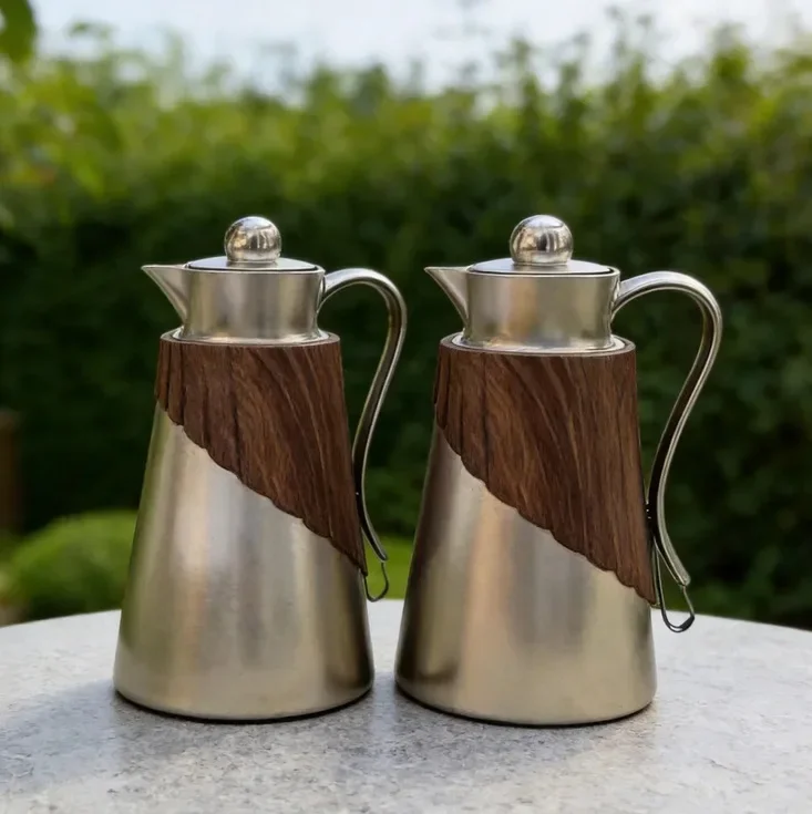 304 Stainless Steel Thermos 2PCS, Retro Luxury Hot Water Carafe for Hotel Buffet, Insulated Pitcher for Kitchen Camping
