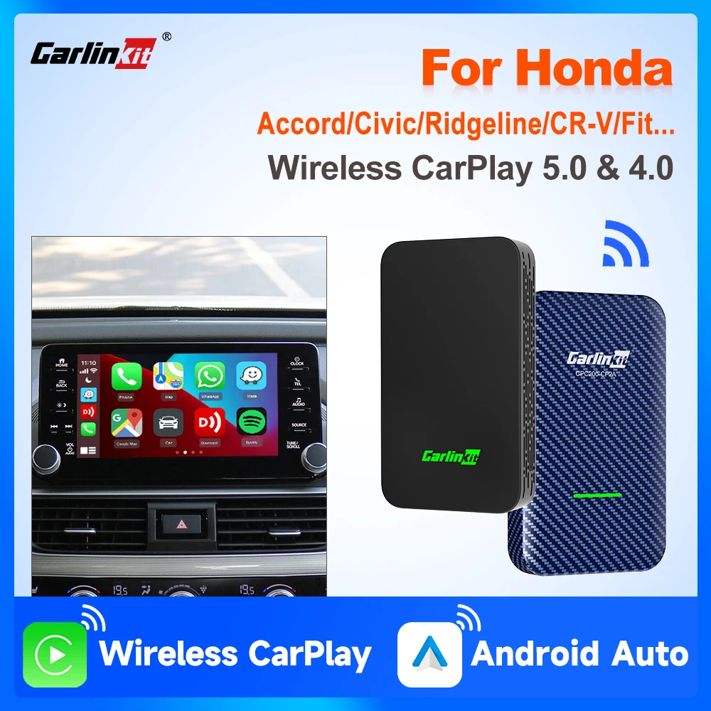 CarlinKit 5.0 & 4.0 Wireless Android Auto CarPlay Adapter For Honda Civic CR‑V HR‑V Accord Fit Ridgeline Pilot Passport Prologue